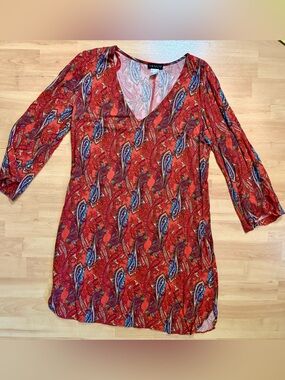VENUS Red Paisley V-Neck Tunic Dress